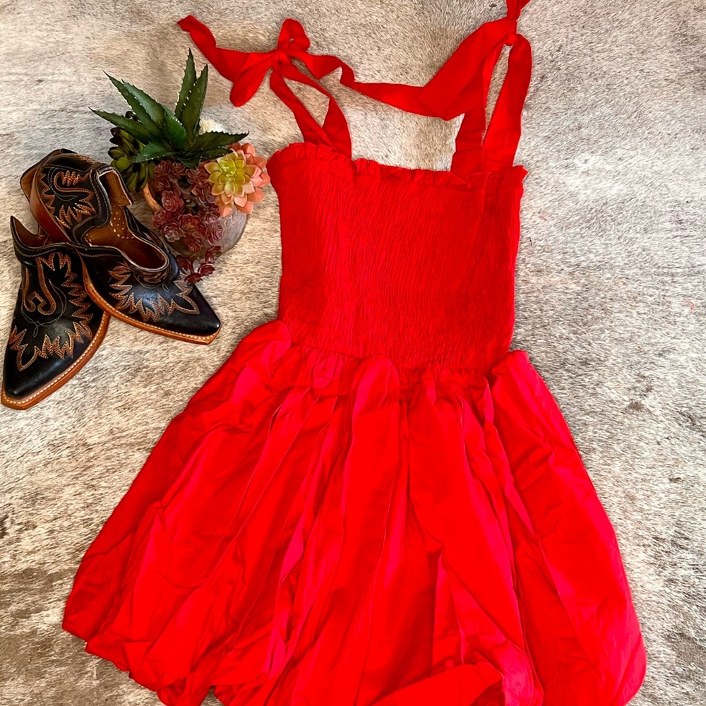 Vibrant Red Dress with Bow Straps